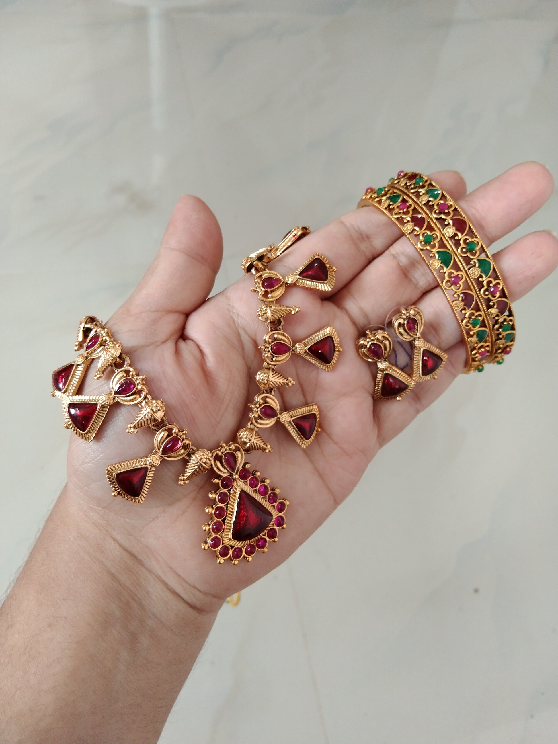Palakka Red Necklace Combo Set