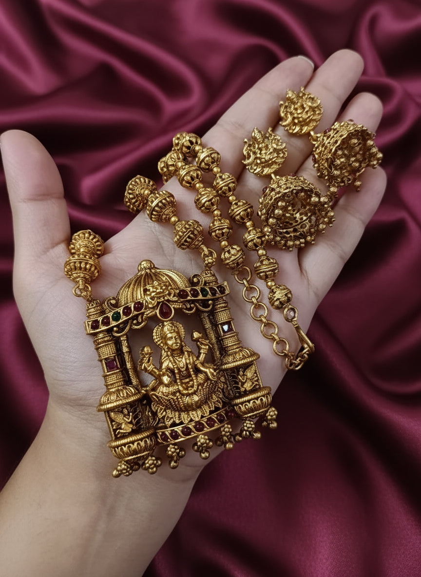 Temple Lakshmi Mid Long Necklace Set V4