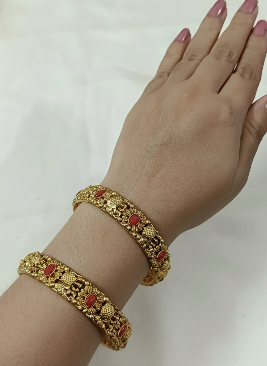 Coral Floral Bangle Set of 2