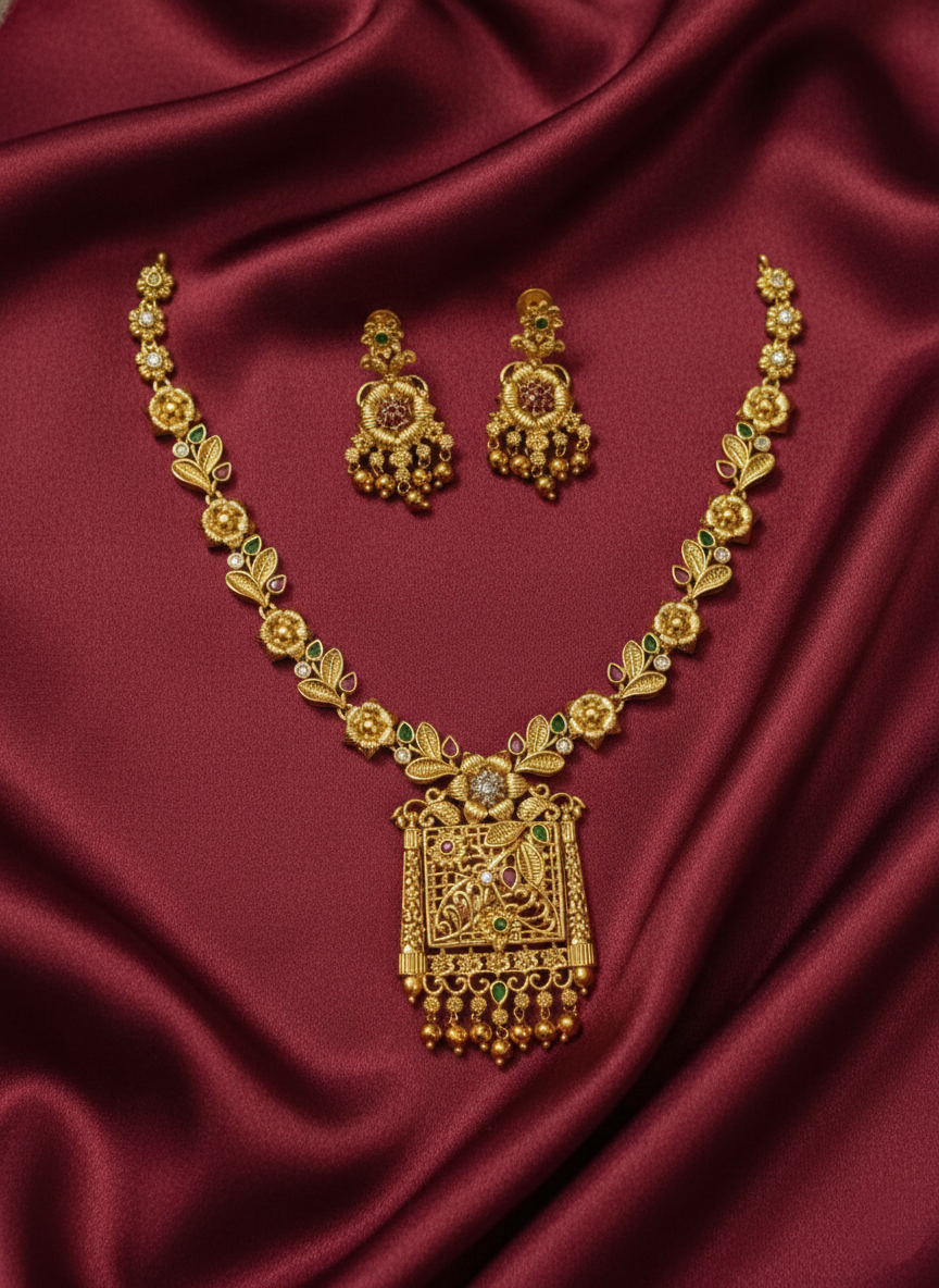 Gold Replica Floral Necklace Set