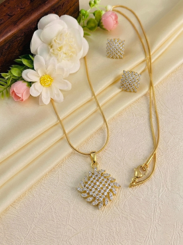 Diamond Replica Pendant Mid Long Necklace Set V11