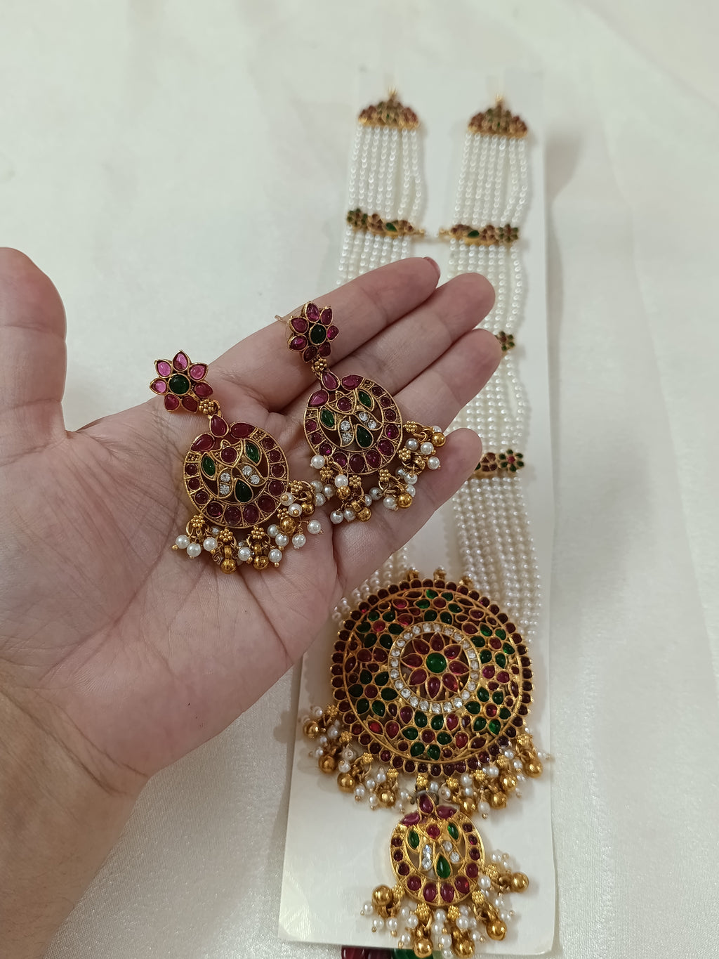 White Pearl Multi Layer Long  Necklace