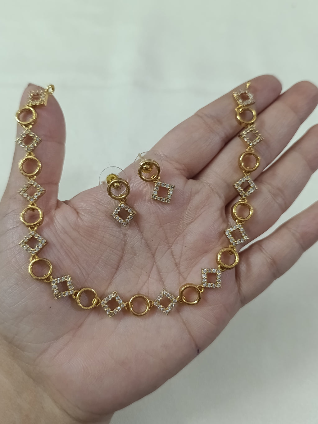 Geometric AD Stone Necklace Set