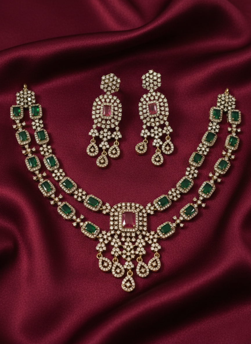 Premium Quality AD Necklace Set V83