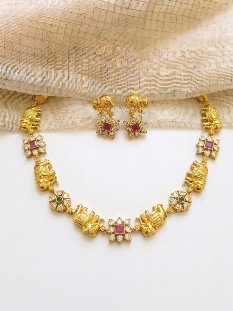 Floral Elephant Necklace Set V1