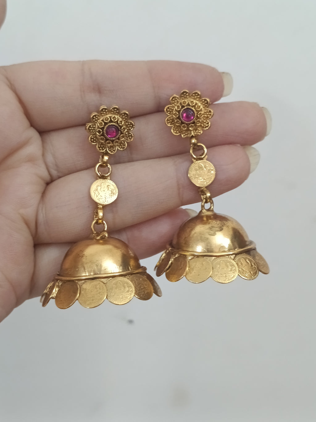 Matte Lakshmi Coin Jhumka Earring