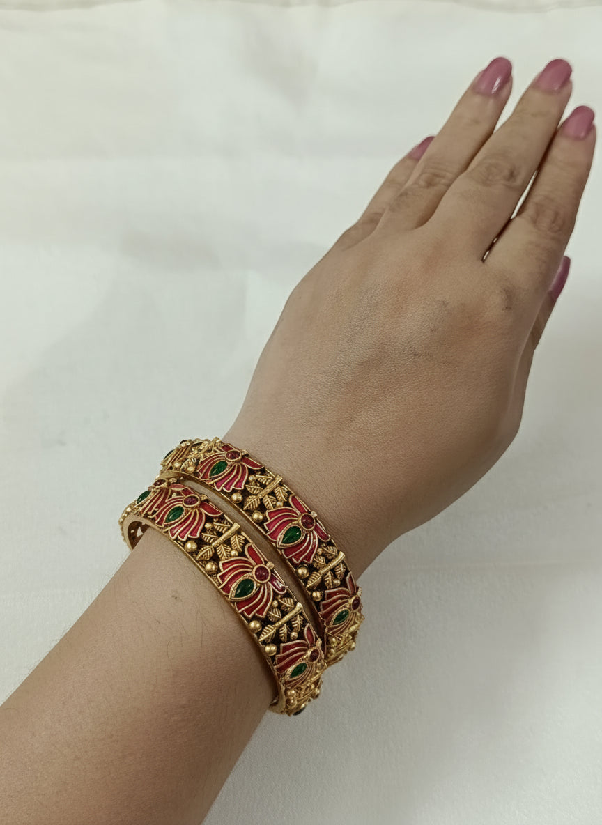 Meenakari Lotus Bangle Set of 2