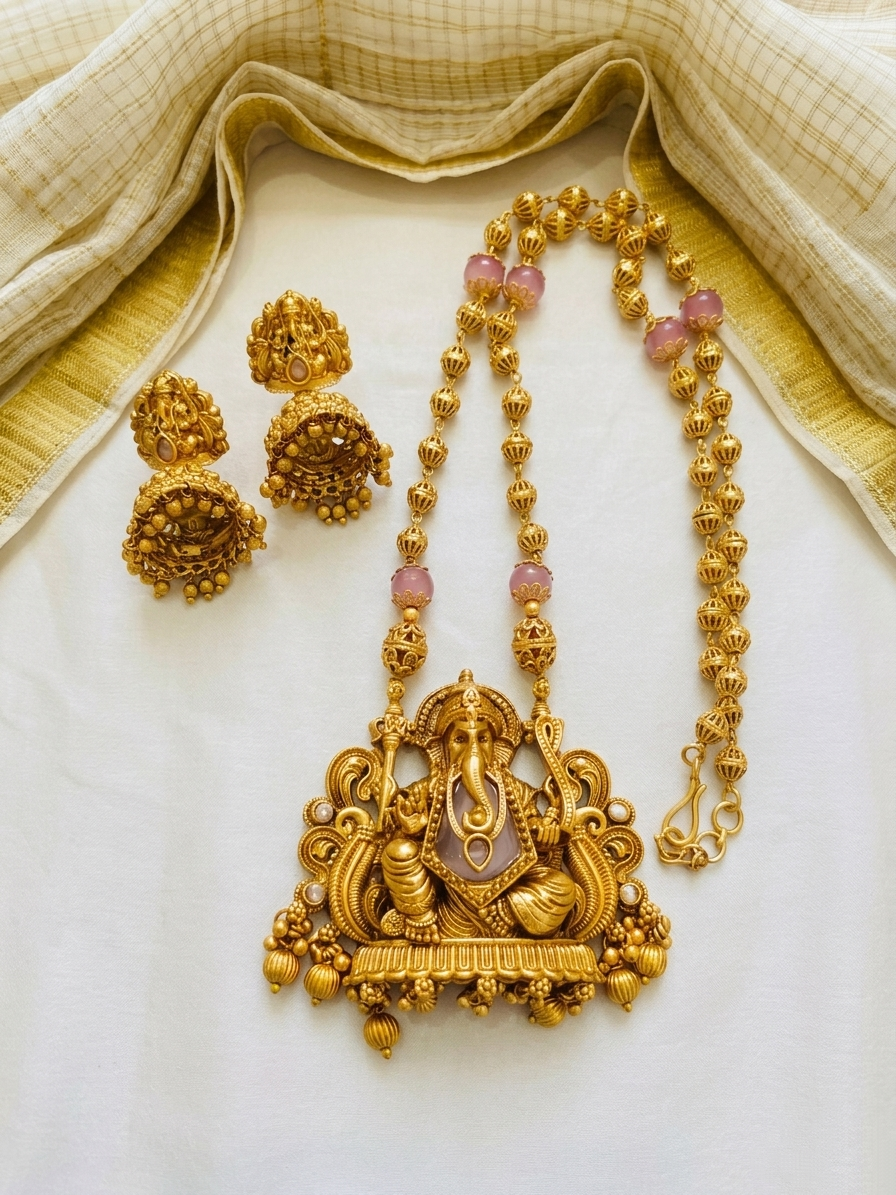 Ganesh Pendant Mid Long Necklace Set V2.0