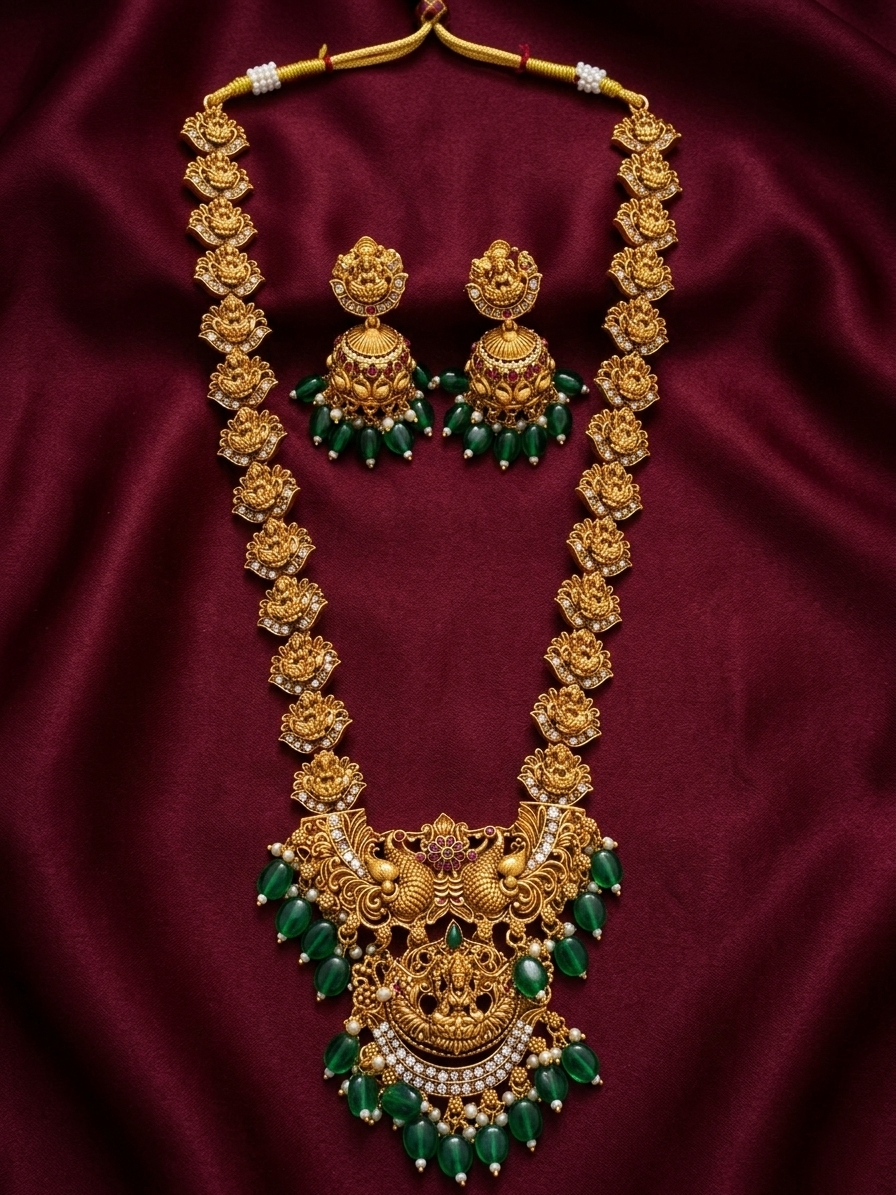Matte Finish Lakshmi Long Necklace Set V3
