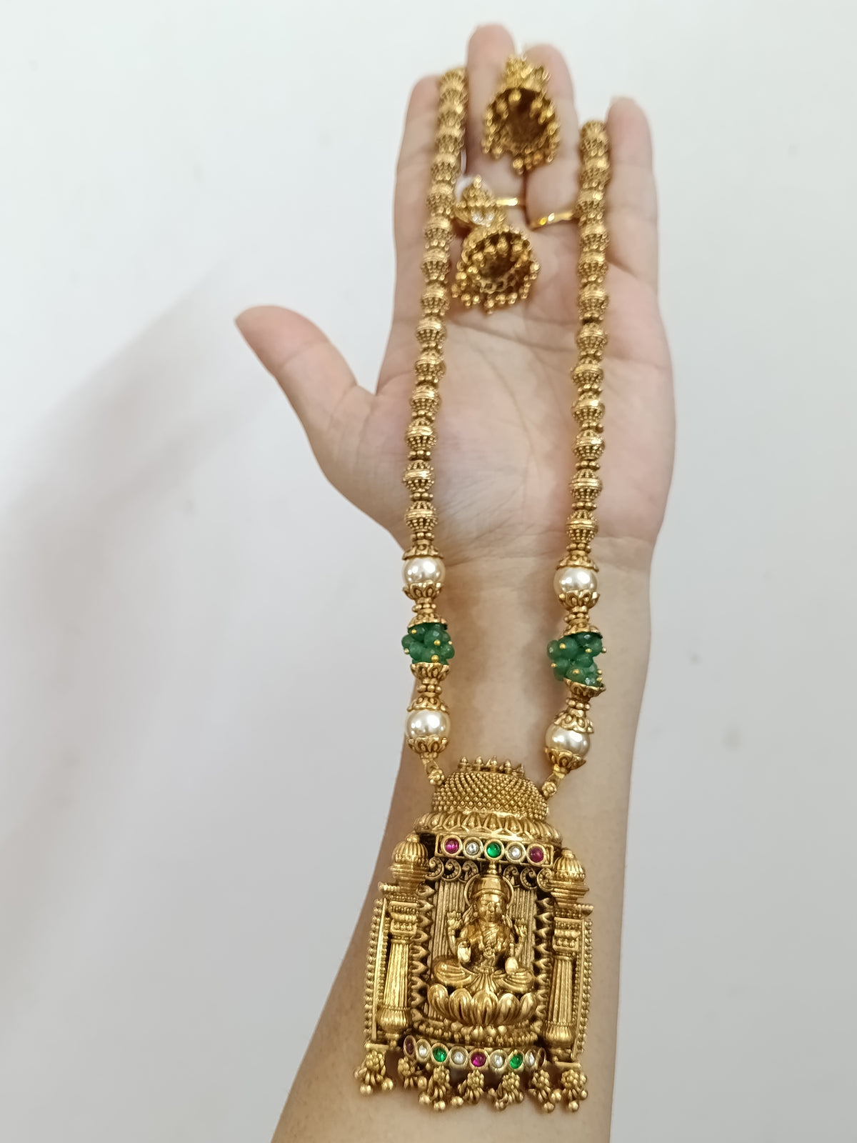 Lakshmi Pendant Mid Long Necklace Set V205