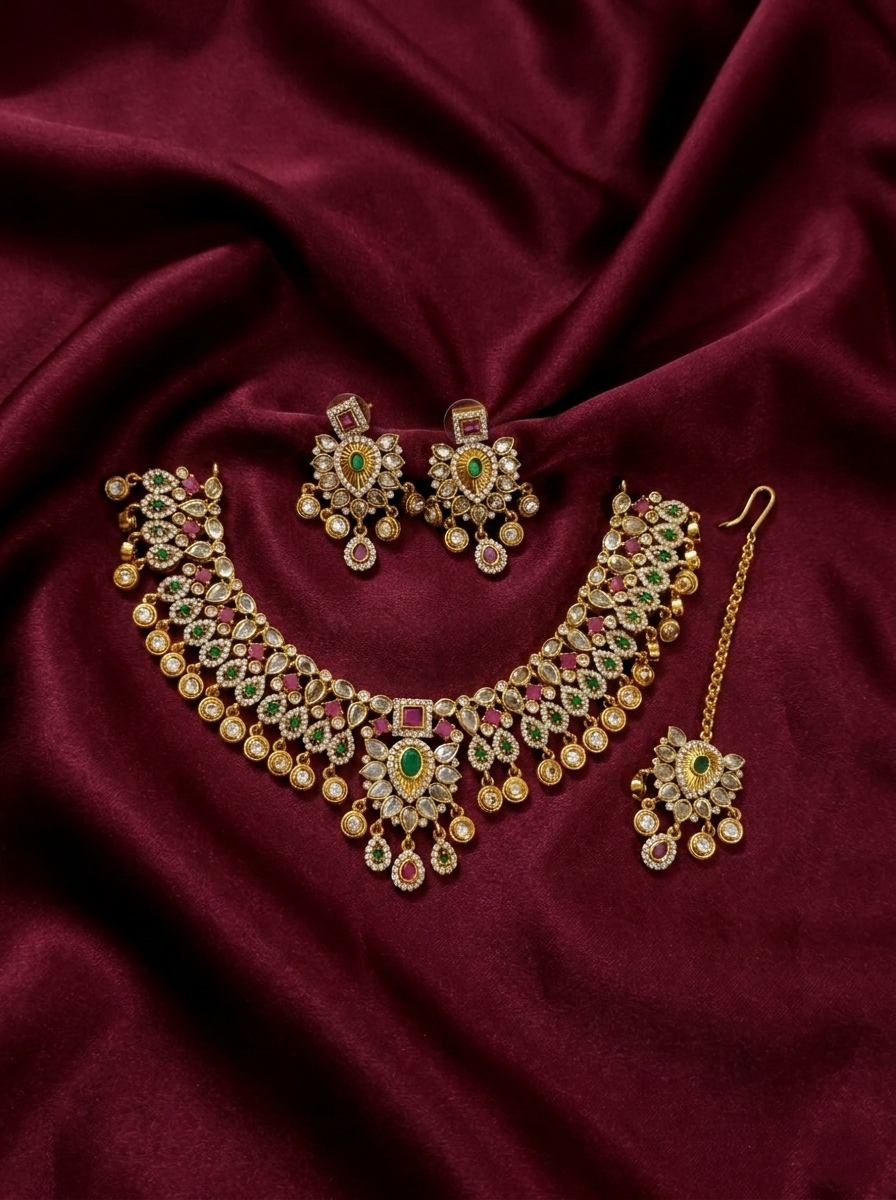 AD Necklace Maang Tikka Combo Set