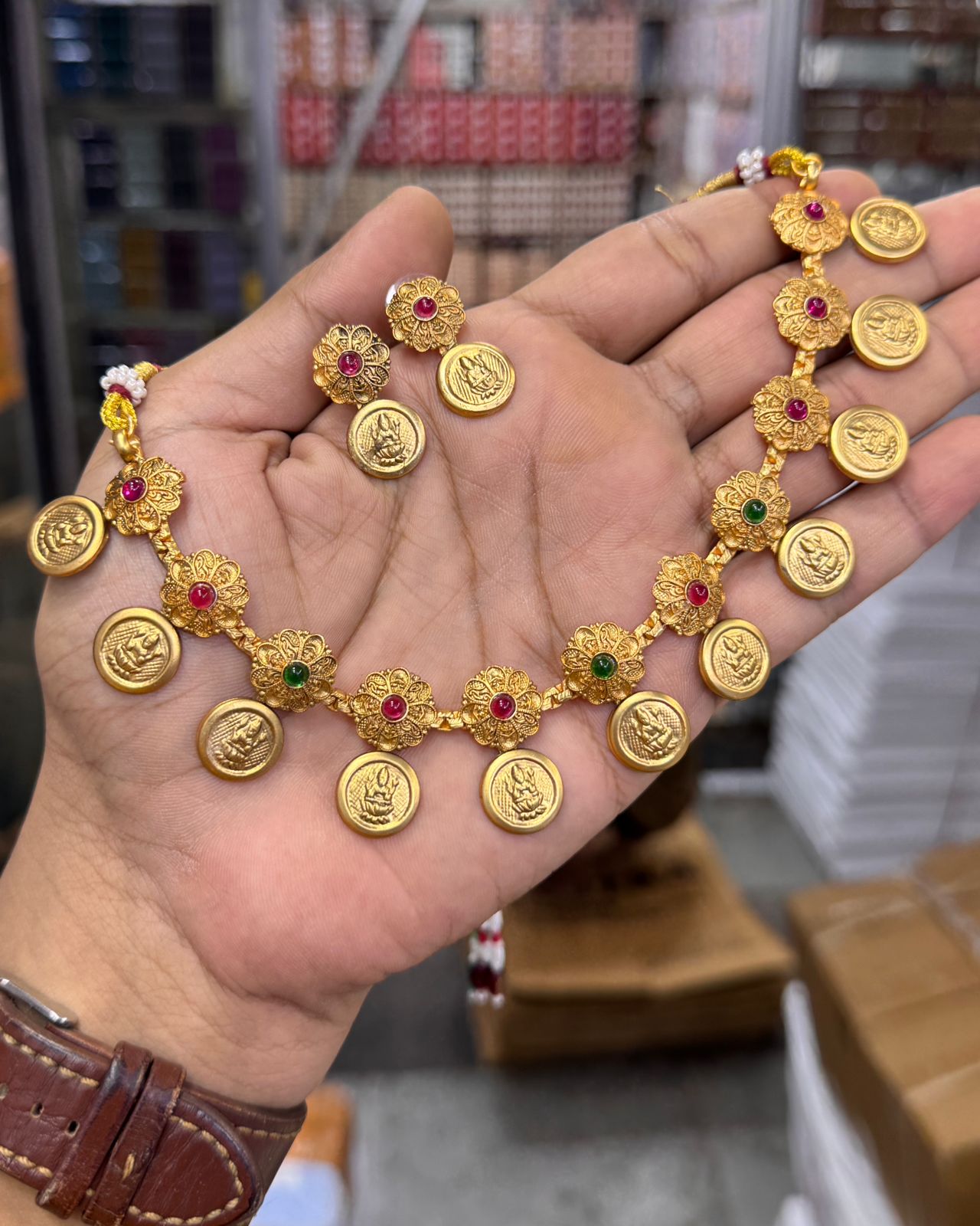 Floral Lakshmi Coin Necklace