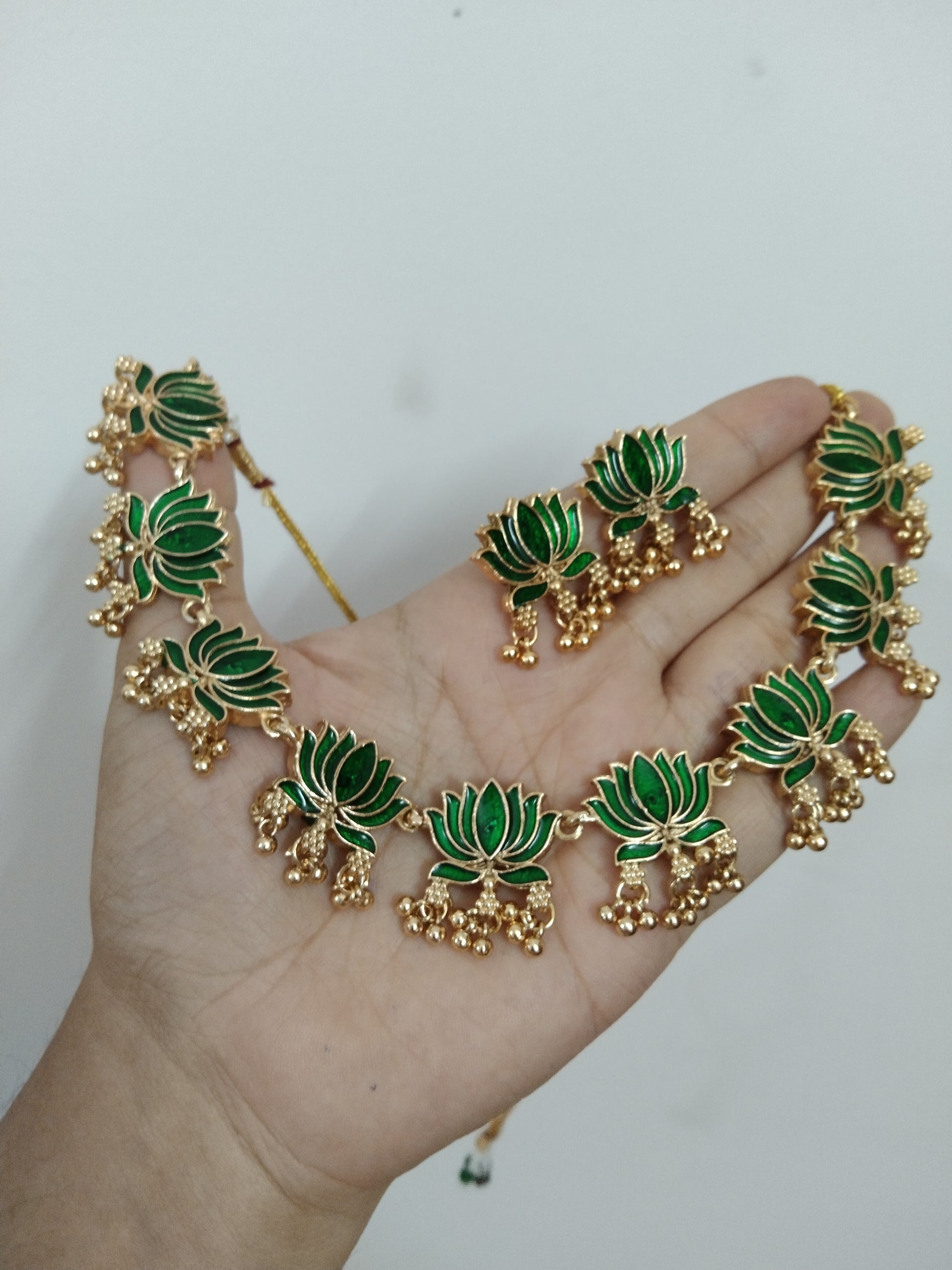 Lotus with Golden Beads Drop Necklace