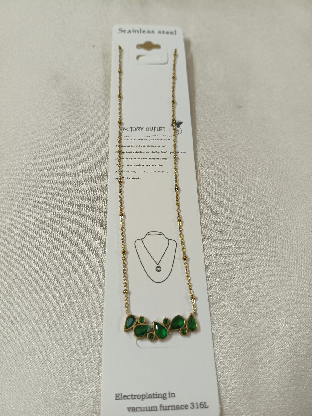 Green Tear Drop Pendant Chain Necklace Set