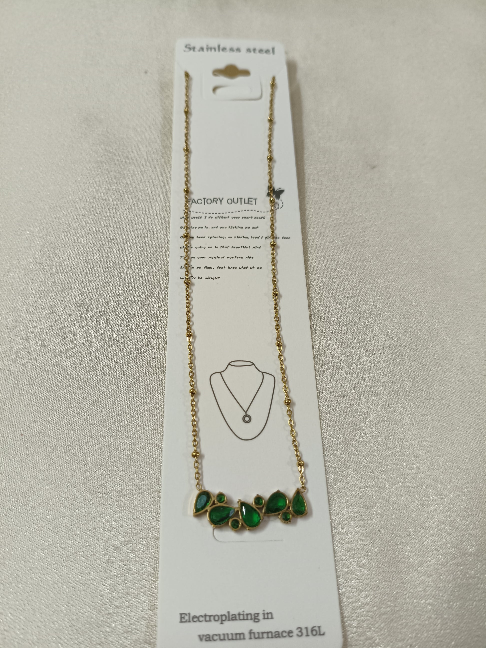 Green Tear Drop Pendant Chain Necklace Set