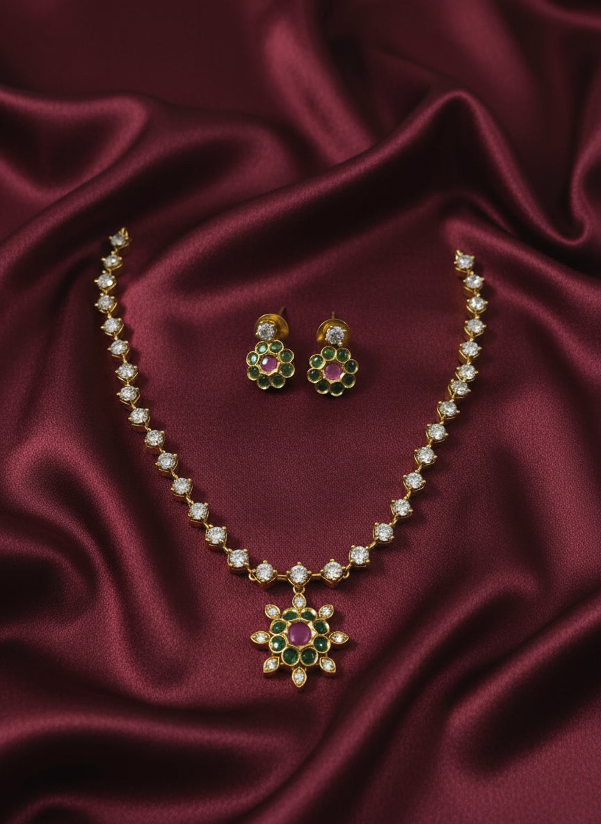Floral Drop AD Necklace Set