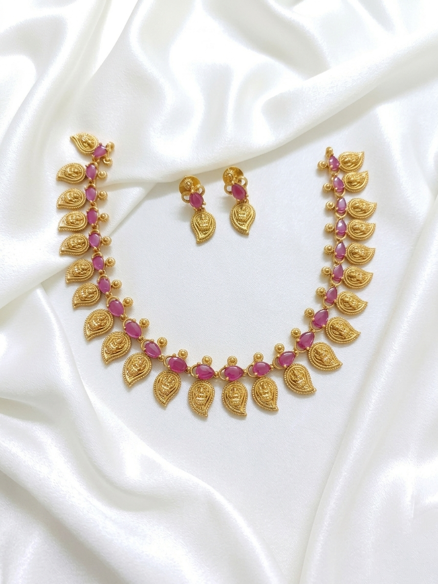 Matte Finish Lakshmi Manga Necklace Set
