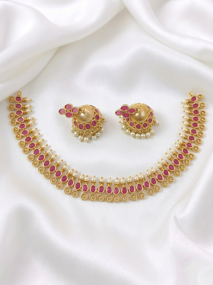 Matte Finish AD Stone Necklace Set V106