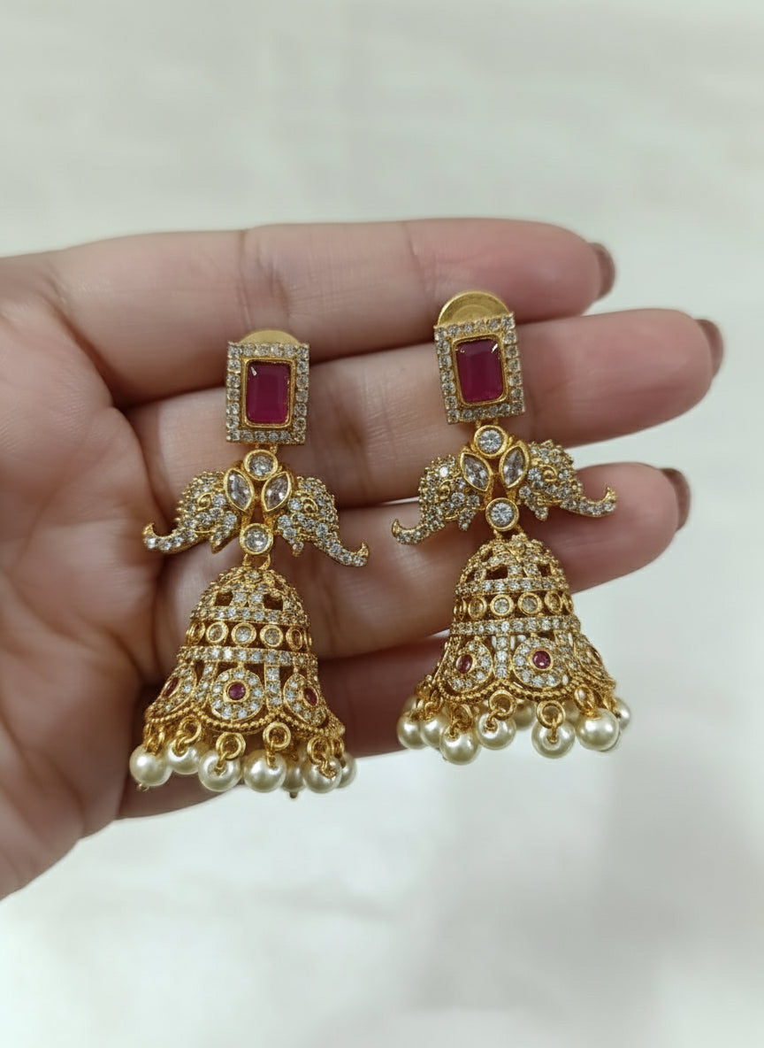 AD Elephant Jhumka Earring