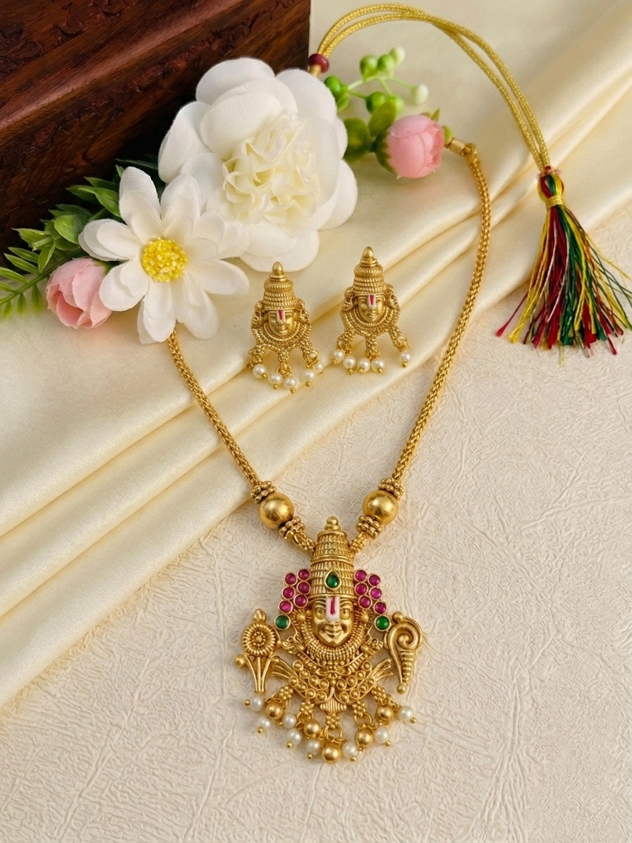 Balaji Pendant Mid Long Necklace Set V3