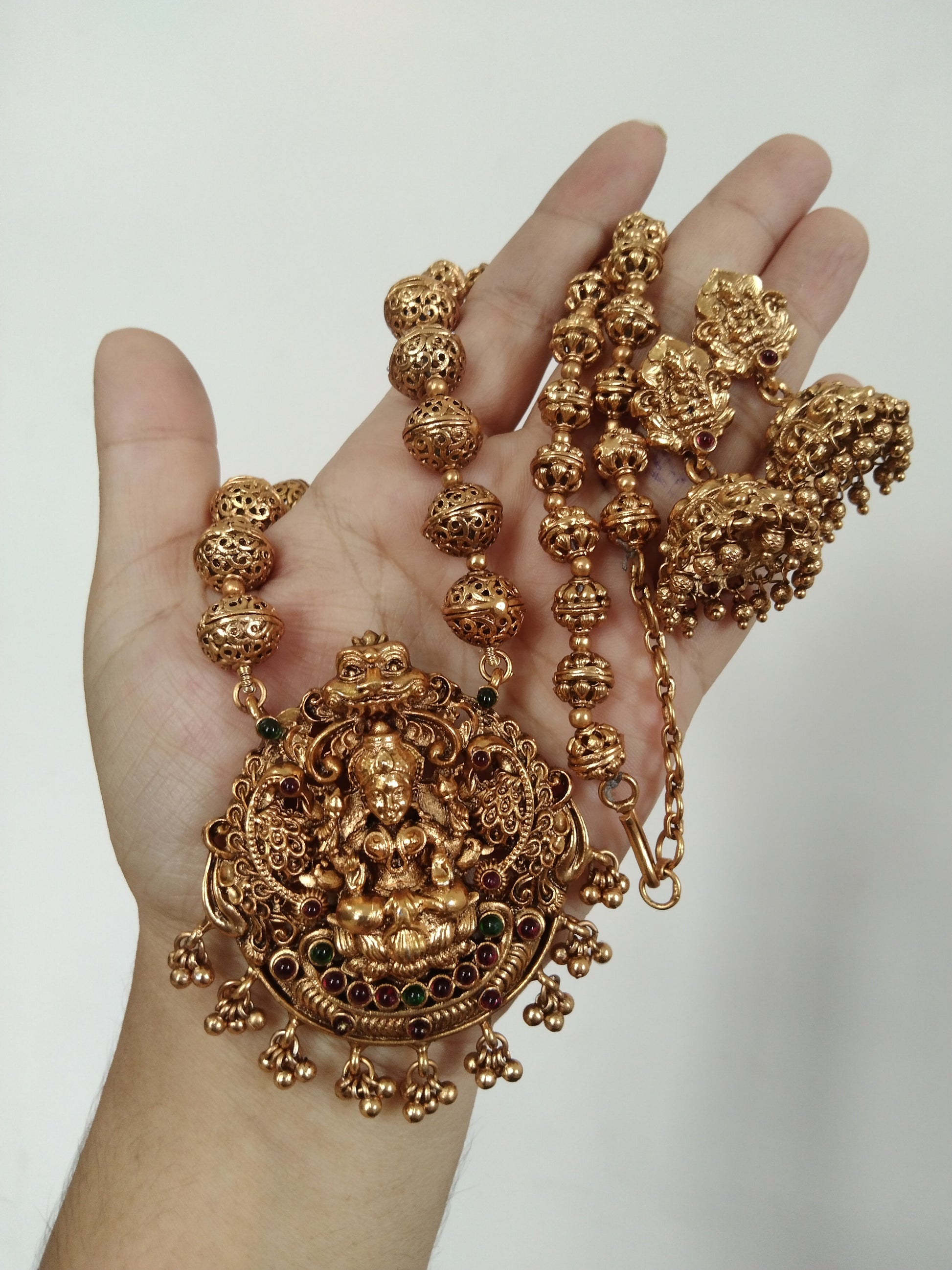 Lakshmi Pendant Long Necklace Set V4