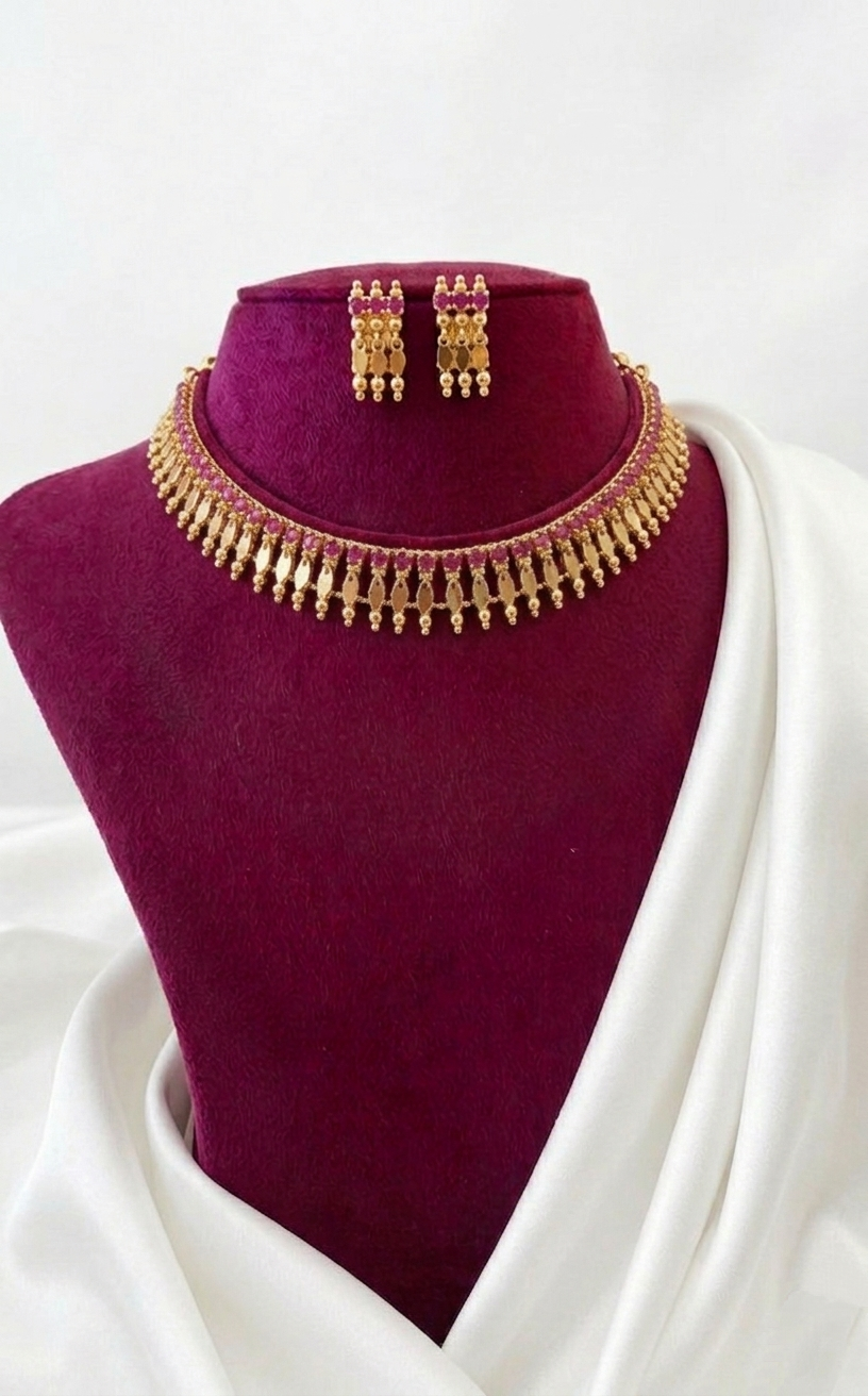 Micro Polish Traditional AD Elakathali Necklace Set