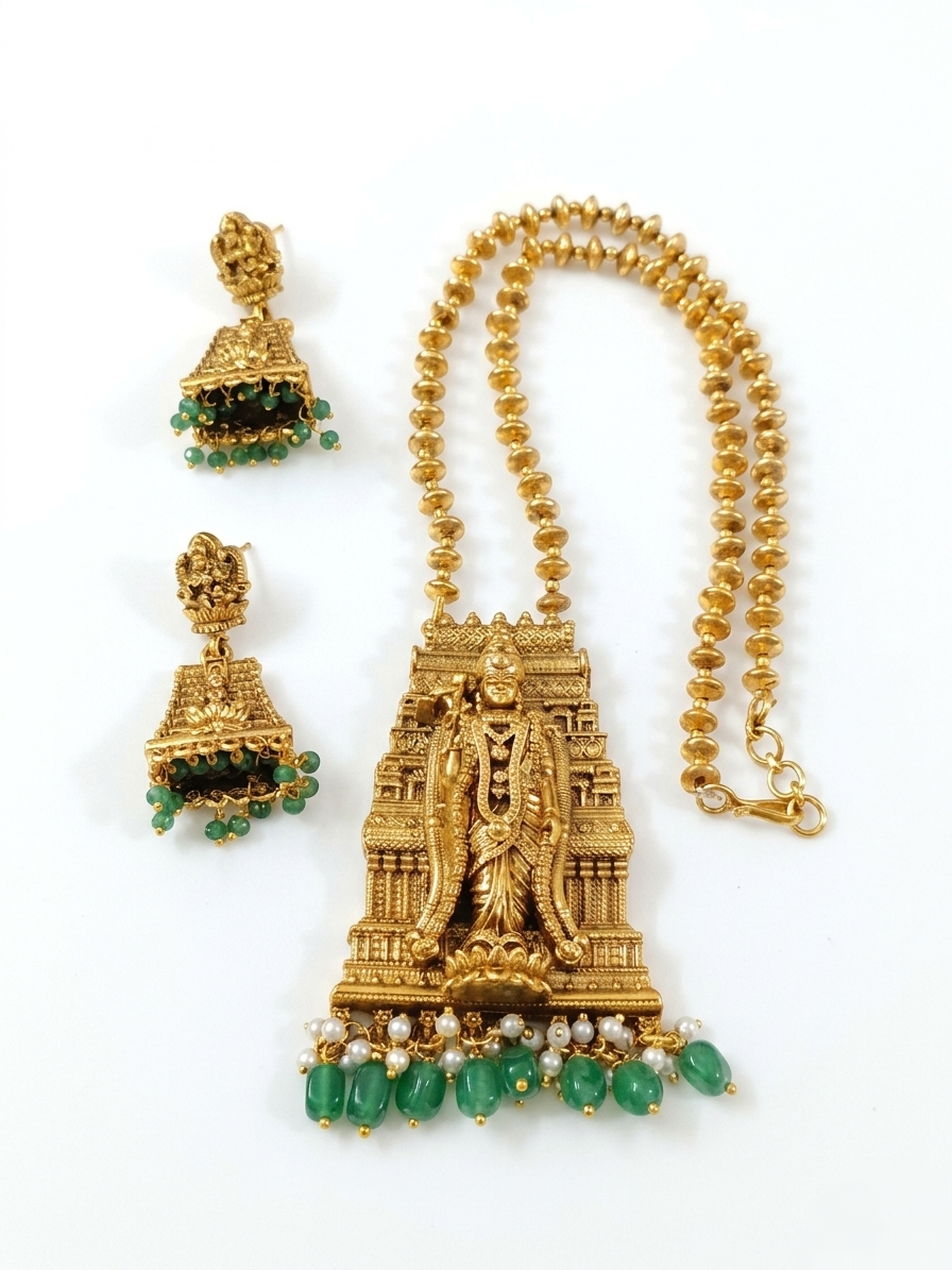 Meenakshi Amman Temple Mid Long Necklace Set