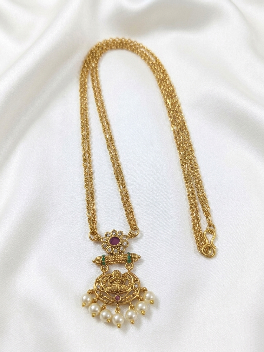 Low Budget Lakshmi Pendant Mid Long Necklace Set V2