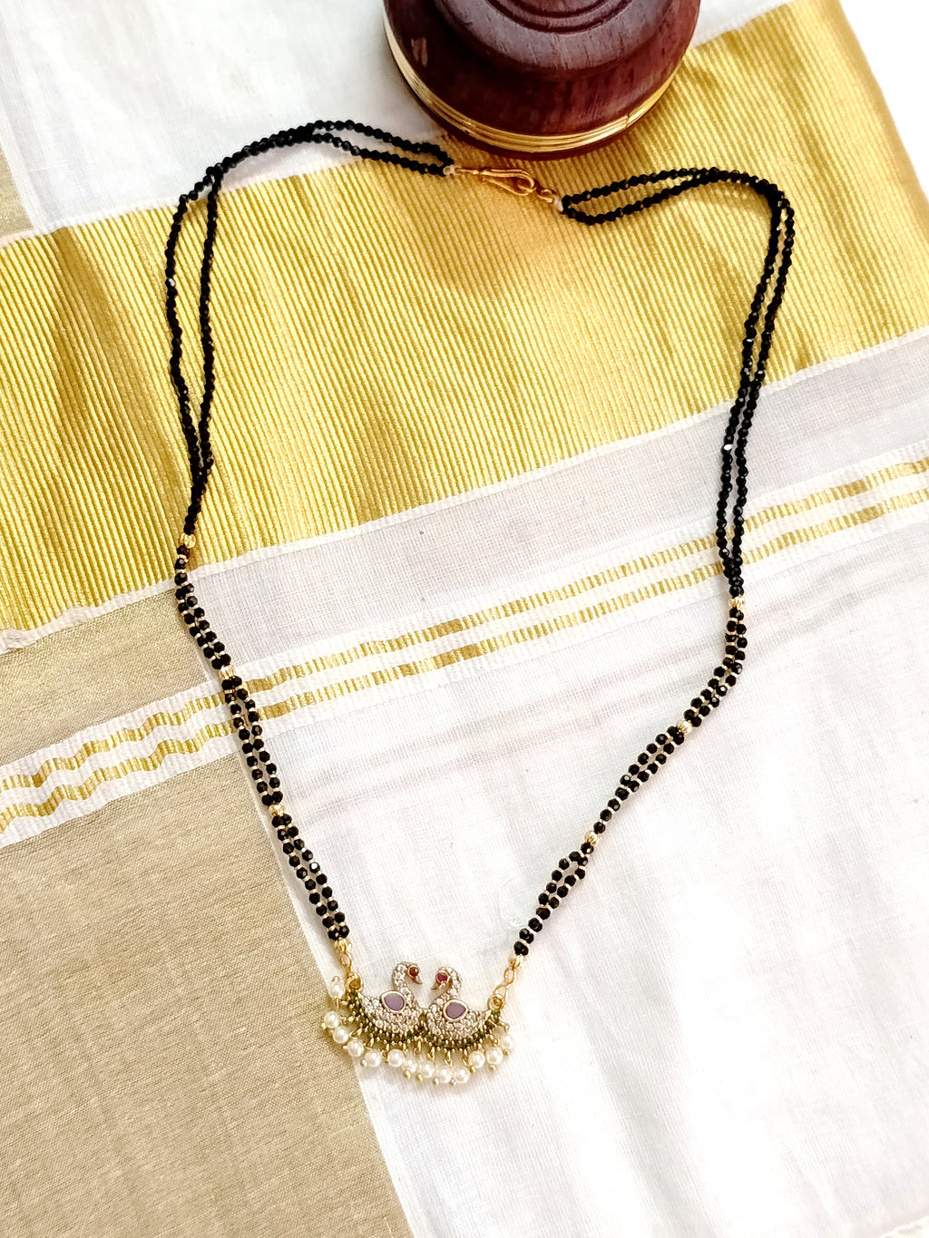 AD Pendant Multi Layer Pearl Mid Long Necklace