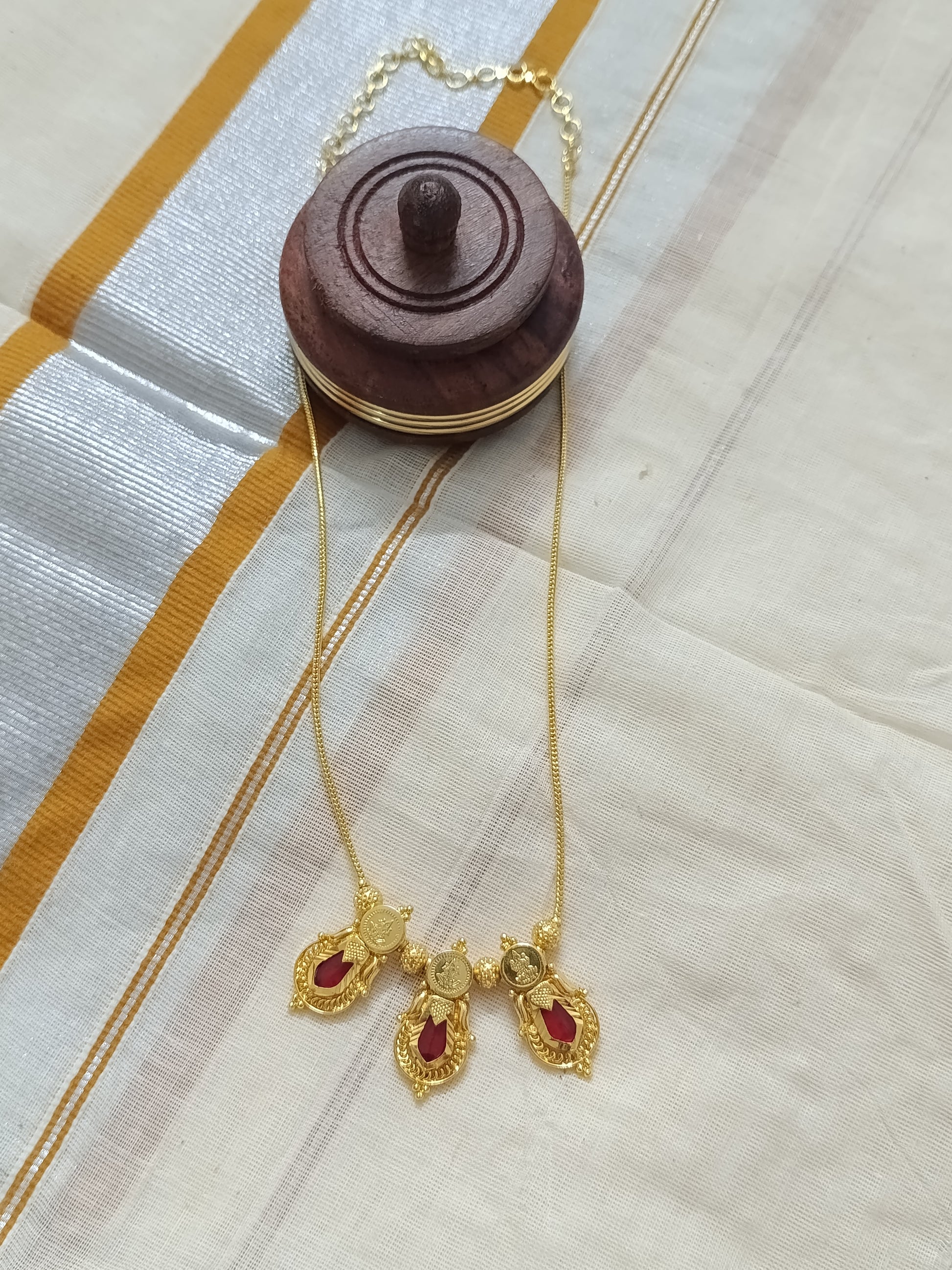 Micro Polish Nagapadam Lakshmi Coin Mid Long Necklace