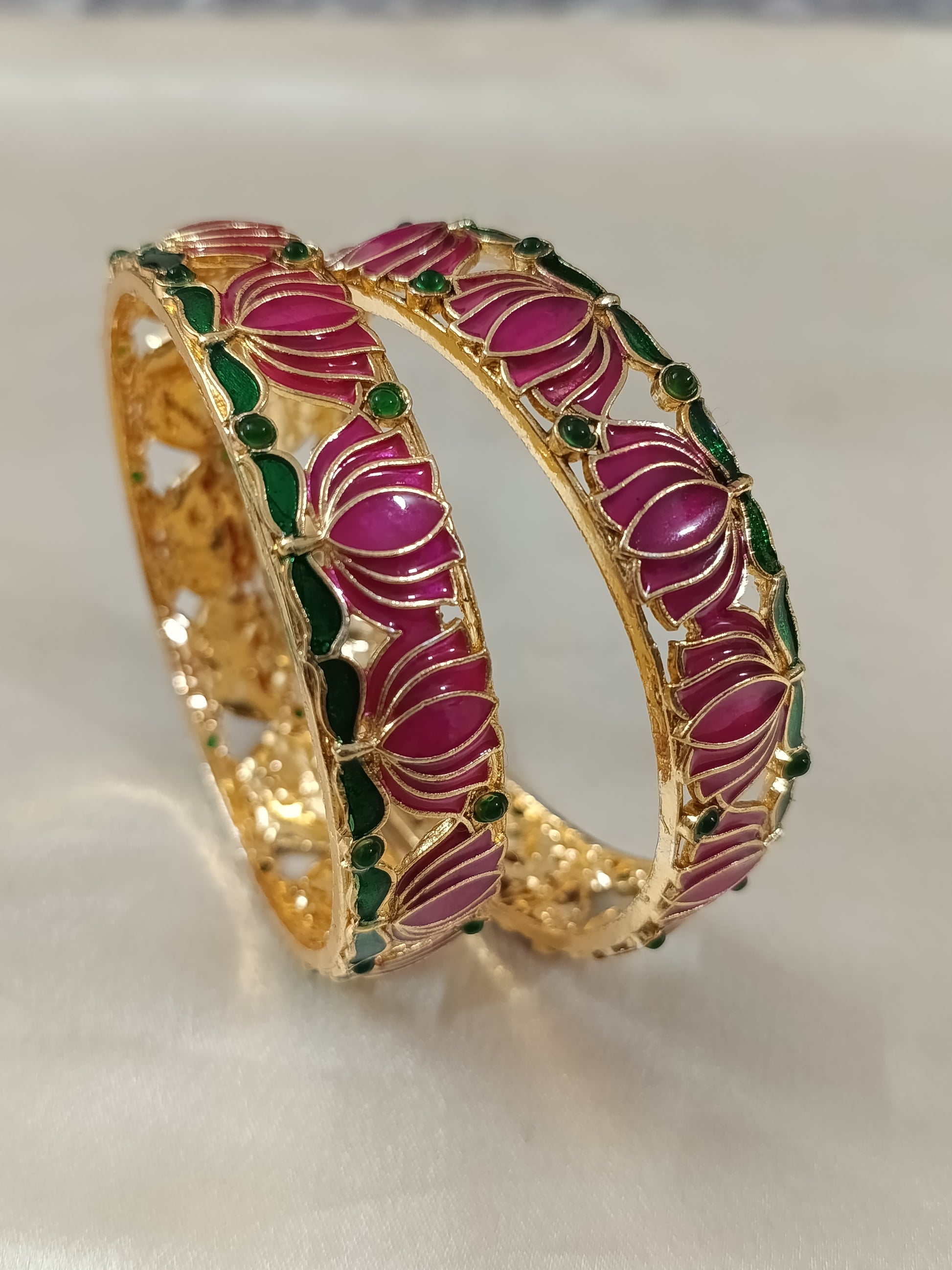 Enamel Simple Lotus Bangles Set of 2