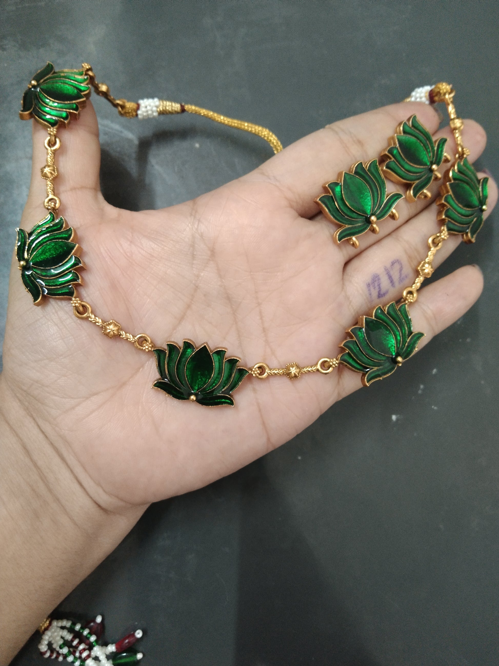 Green Enamel Lotus Necklace