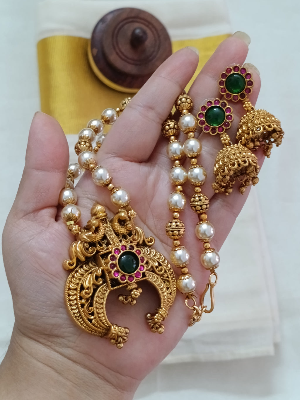 Non Idol Pearl Mid Long Necklace Set