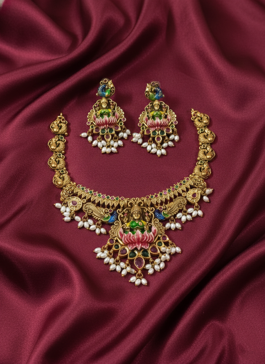 Premium Quality Enamel Lakshmi Nagas Necklace Set V1