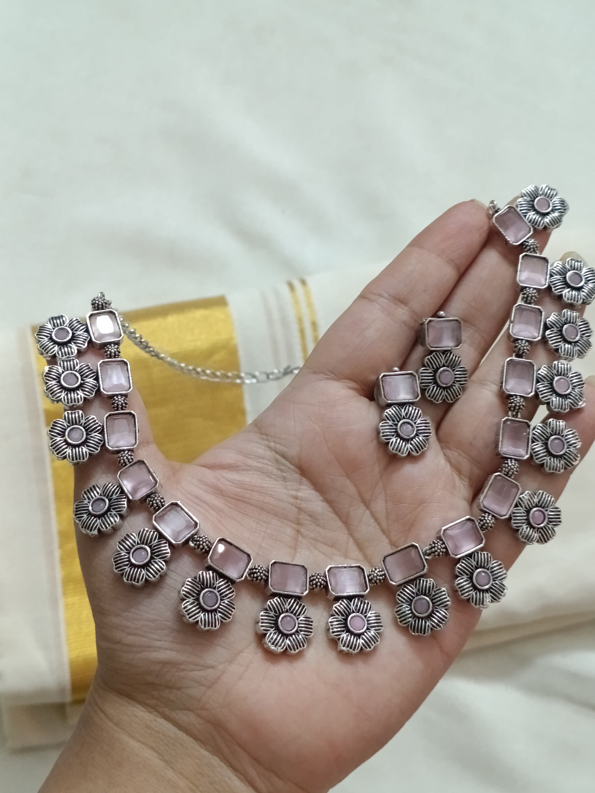 Black Metal Stone Necklace Set V02