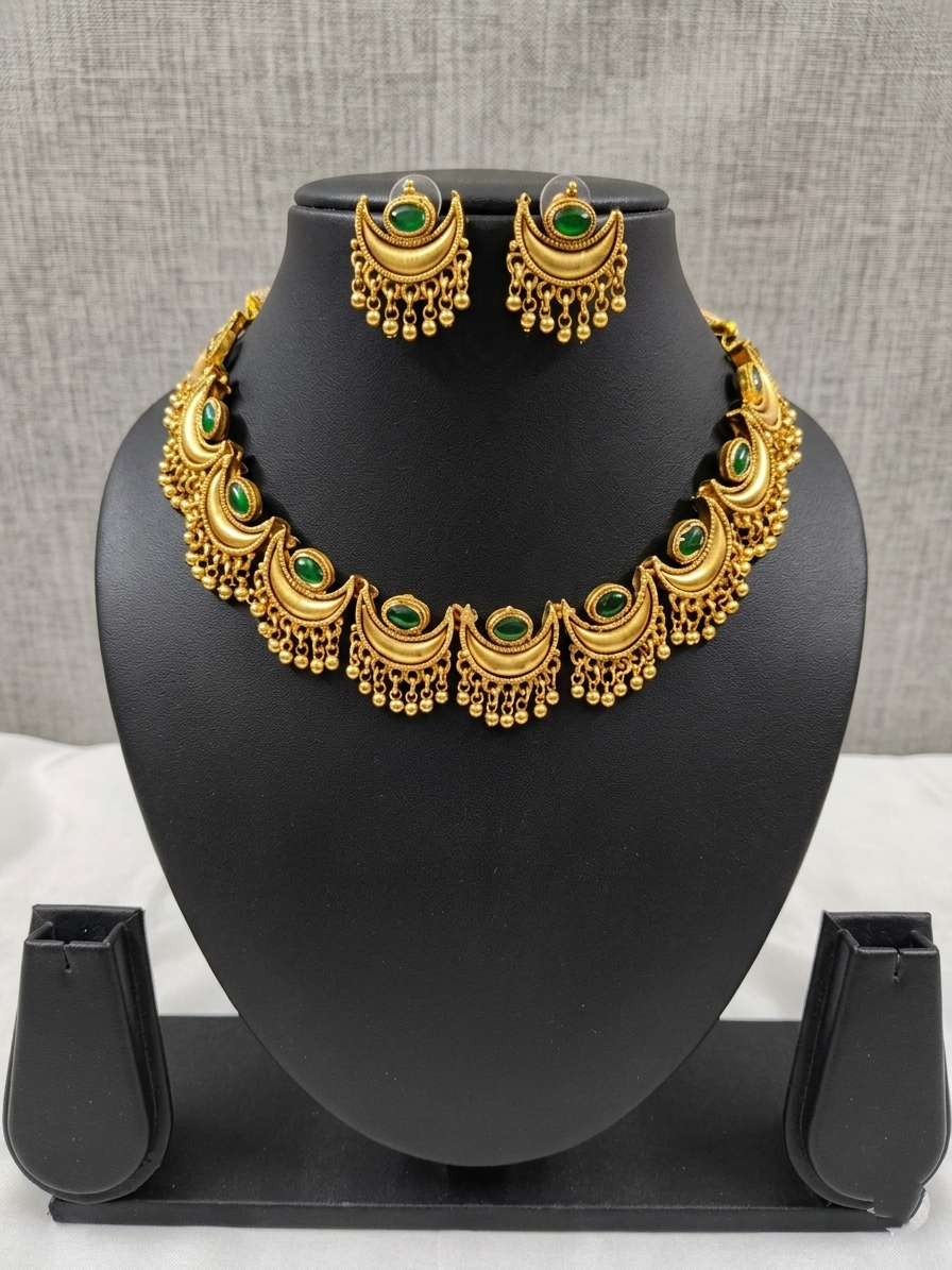 Half moon Necklace With Golden Beads