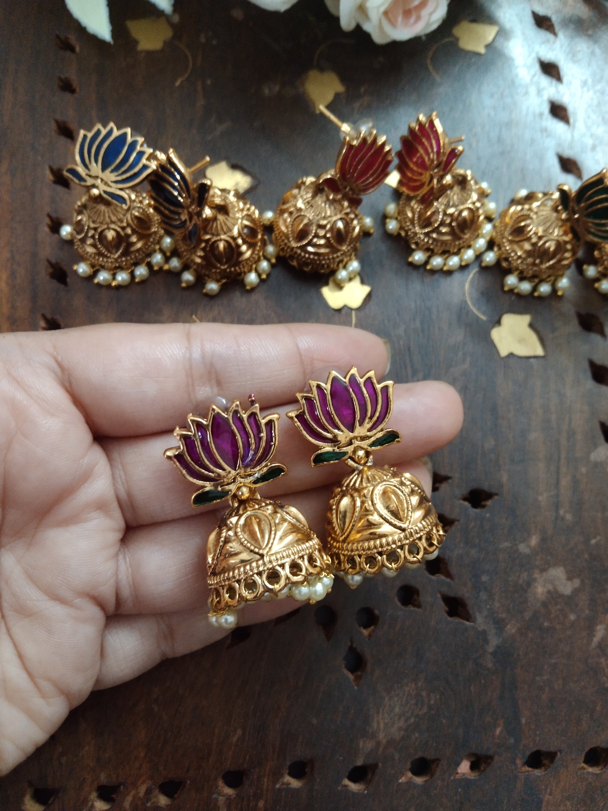 Lotus Jhumka Earring