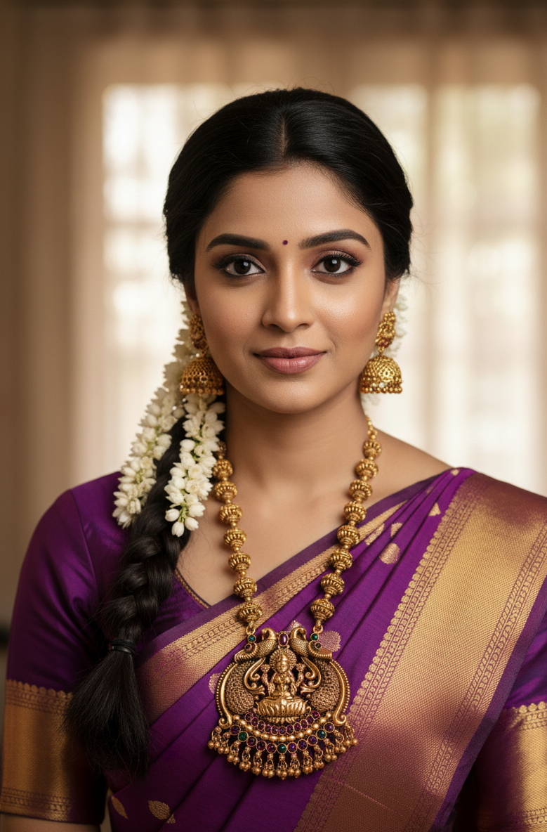 Lakshmi Pendant Long Necklace Set V4