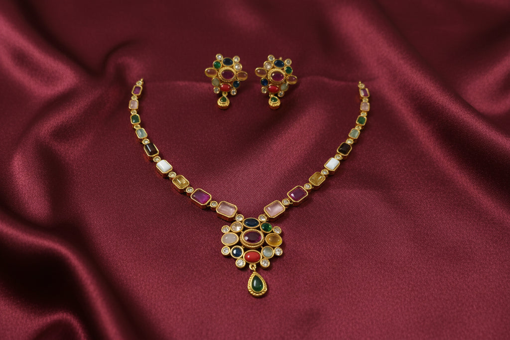 Simple Navaratna Necklace Set V2
