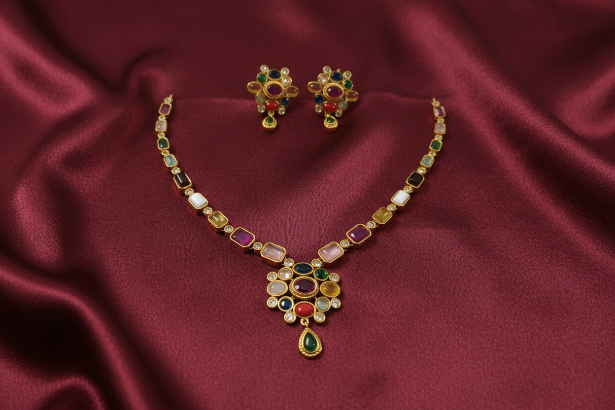 Simple Navaratna Necklace Set V2