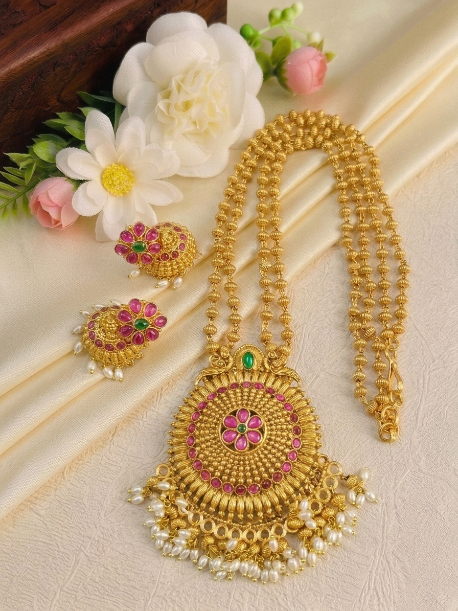 Non Idol Pendant Mid Long Necklace Set V15