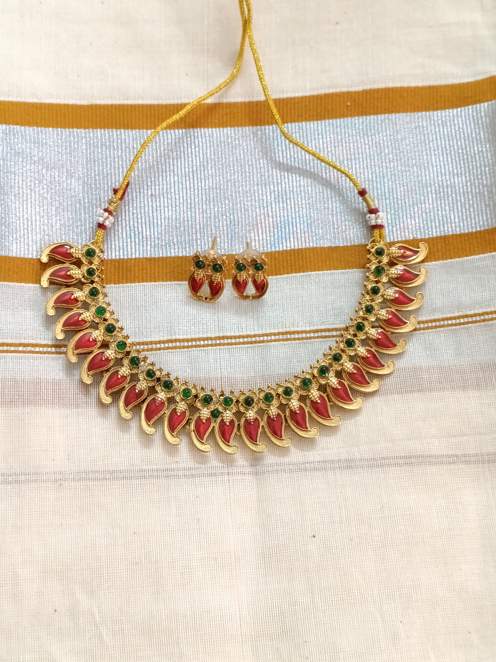 Matte Finish Palakka Mango Necklace Set
