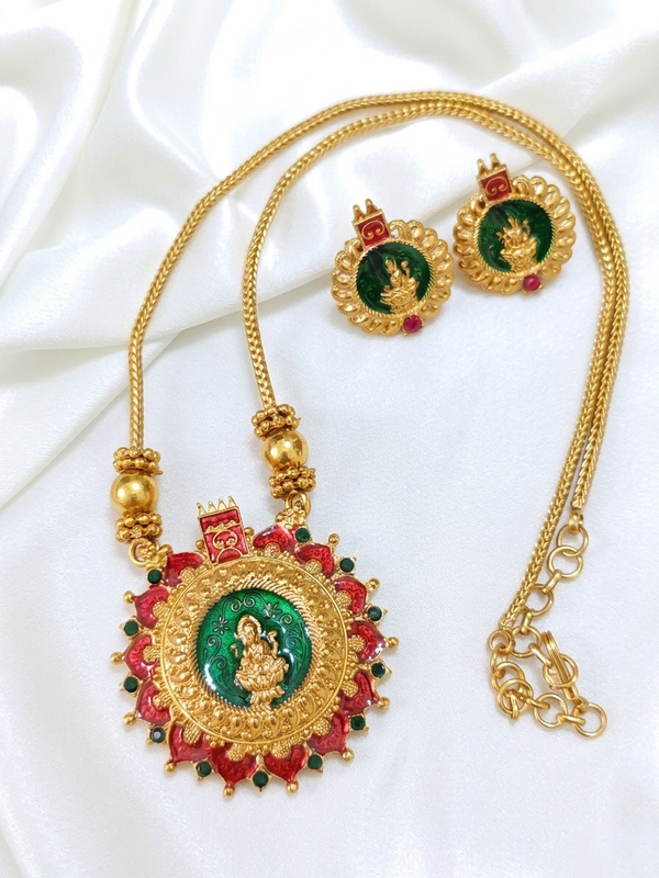Surya Lakshmi Pendant Mid Long Necklace Set