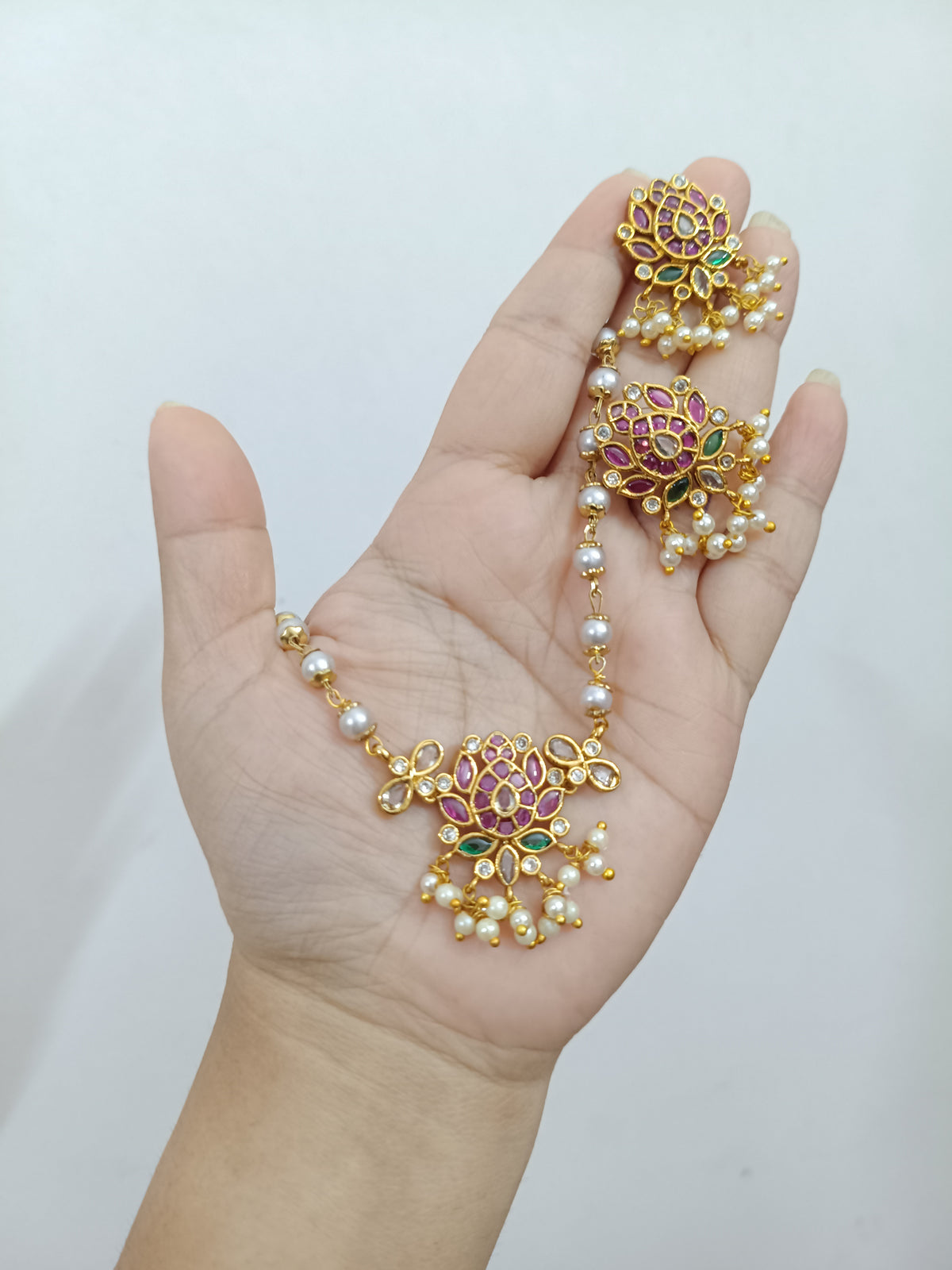 Lotus Pendant Pearl Necklace Set V249