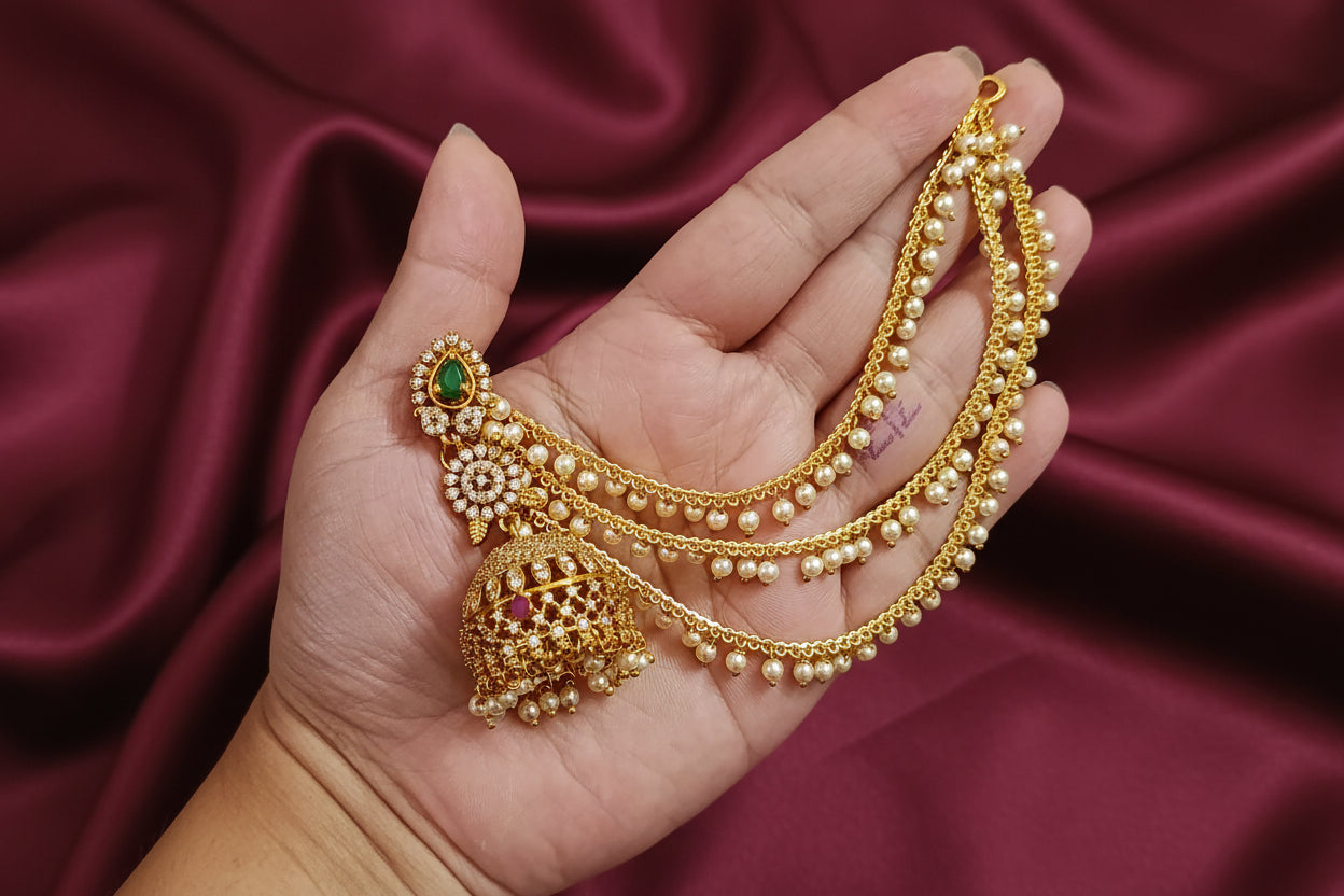 AD Jhumka Pearl Mattal Combo Set