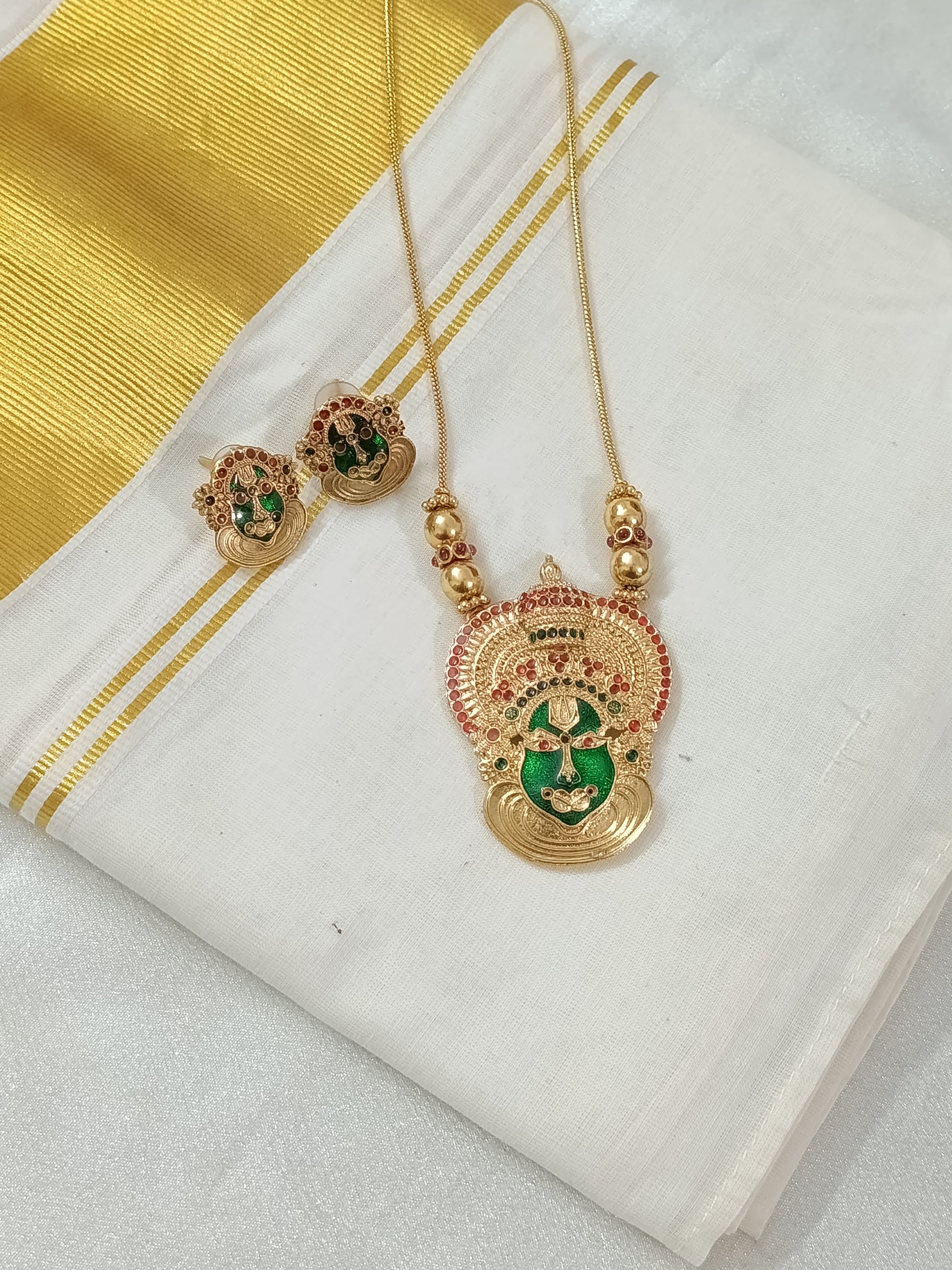 Kathakali Pendant Mid Long Necklace Set V3