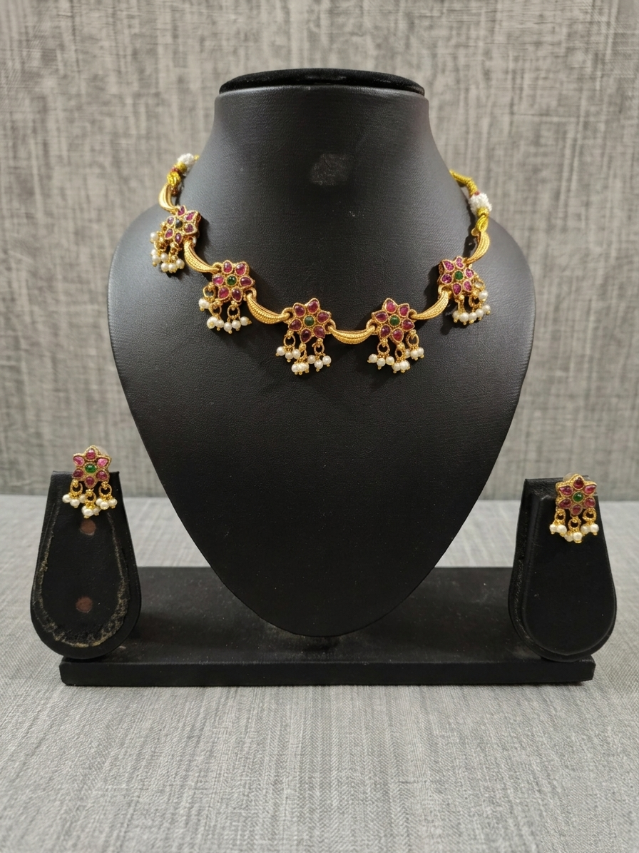Flower Halfmoon Necklace Set