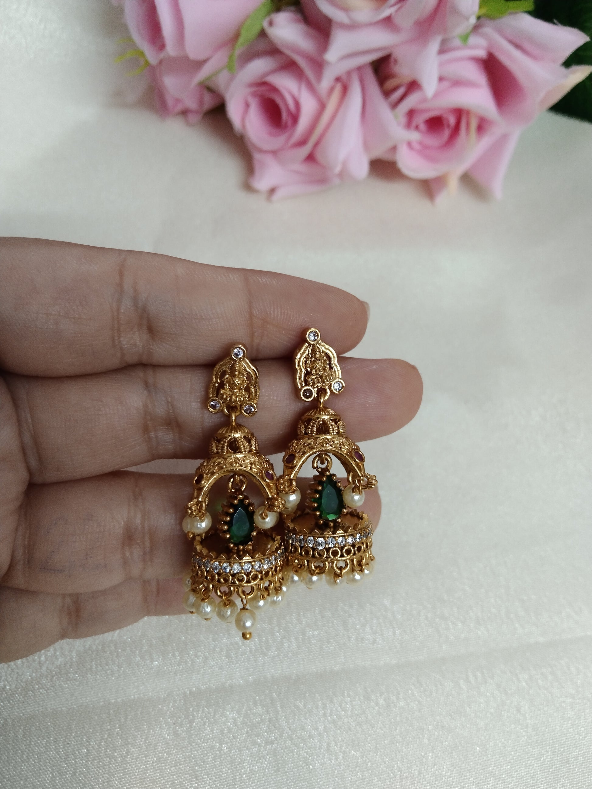 Small Temple Jhumka Earring Set