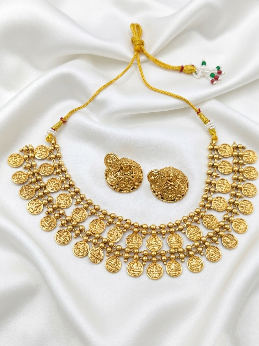 2 Layer Lakshmi Coin Necklace Set