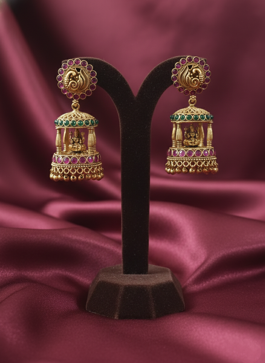 Matte Finish Lakshmi Temple Jhumka